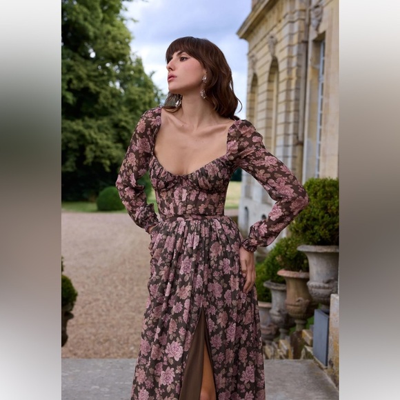 V. Chapman Carmella Dress in Chocolate Peony Print - Picture 4 of 11